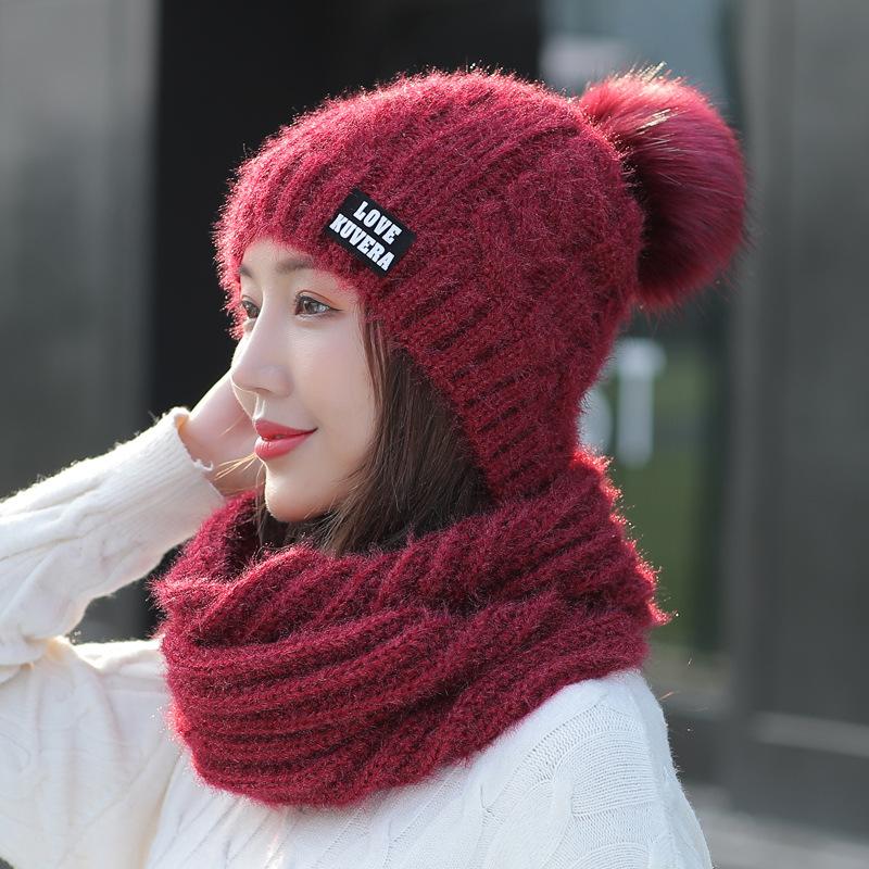 

2020 New Winter Wool Blend Knitted Hat Scarf 2Pcs Set for Women Beanies Caps Warm Thick Ears Knitted Hat Outdoor Ski Cap, White