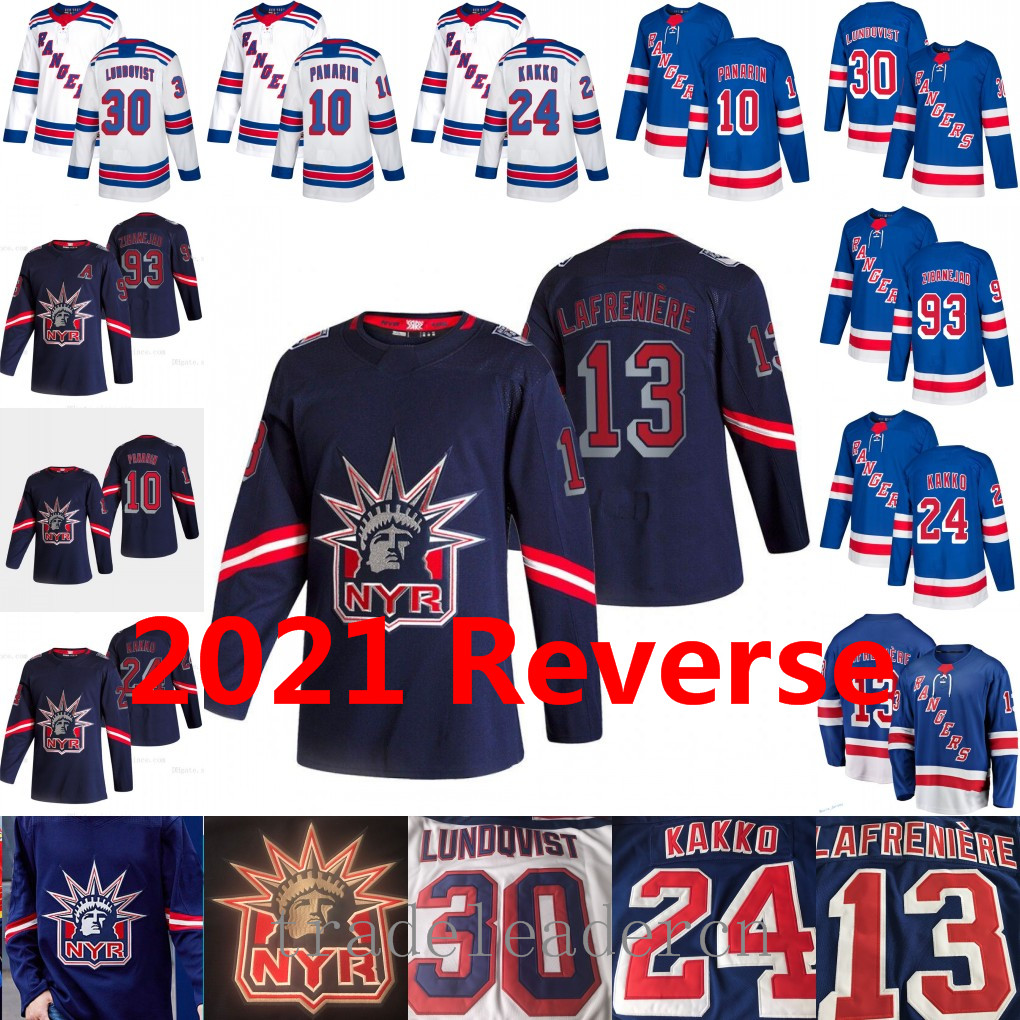 

2021 Reverse NY New York Rangers Alexis Lafreniere Kaapo Kakko Artemi Panarin Henrik Lundqvist Mika Zibanejad Home Away Blue Hockey Jerseys, 13