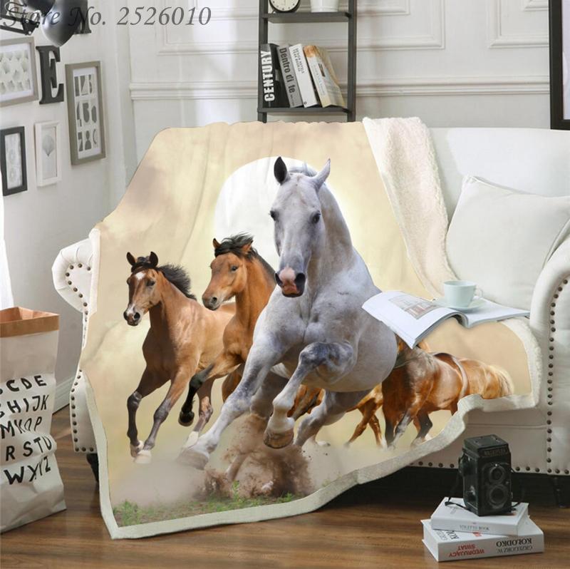 

Throw Blanket Galloping Horses 3D Velvet Plush Blanket Bedspread for Kids Girls Sherpa Couch Quilt Cover Travel 01
