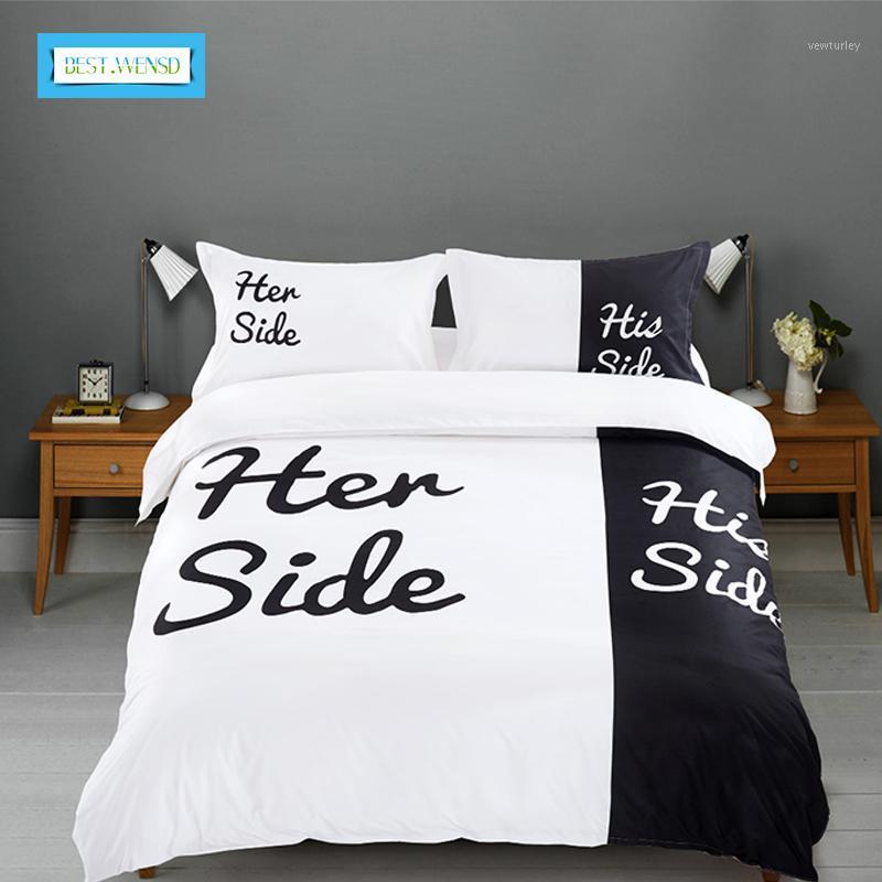 

BEST.WENSD Modern Soft Bamboo Fiber Black White Side His Bedding Sets Queen King Size 4pcs Bedding Setting Duvet Cover Set1, As the picture