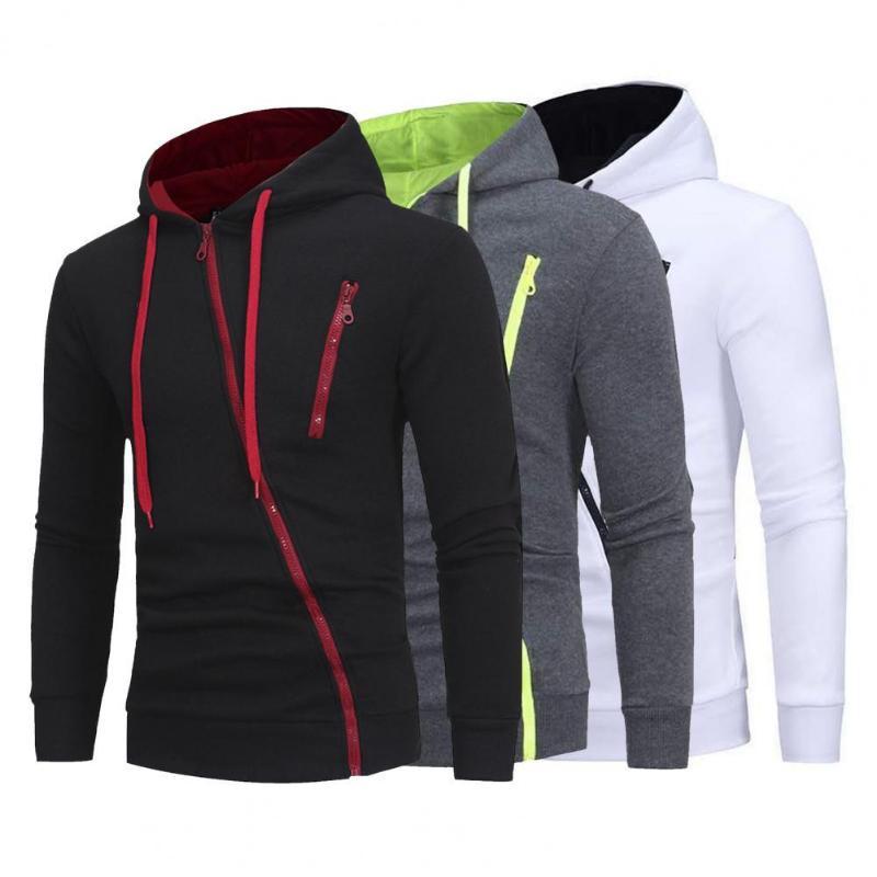 

Men's Hoodies & Sweatshirts Autumn Men Hoodie Contrast Colors Cardigan Slim Oblique Zipper Winter Coat For Work Hooded Loose Jacket, Black