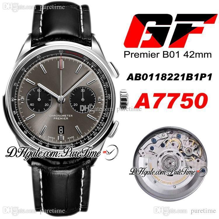 

GF Premier B01 ETA A7750 Automatic Chronograph Mens Watch Steel Case Black Dial AB0118221B1P1 Black Leather Best Edition 42 PTBL Puretime A1, Original box a styles