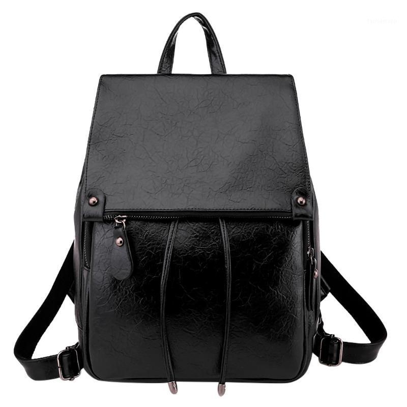 

Ladies fashion retro messenger shoulder backpack bag ladies European and American fashion retro PU leather female bag backpack1, Black