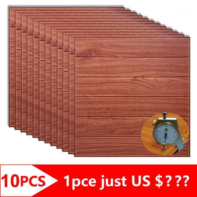 

10pcs 3D Wooden Wall Stickers Foam Waterproof Panels Self-adhesive Covering Wallpaper Living Room Home Decor TV House Decoration1