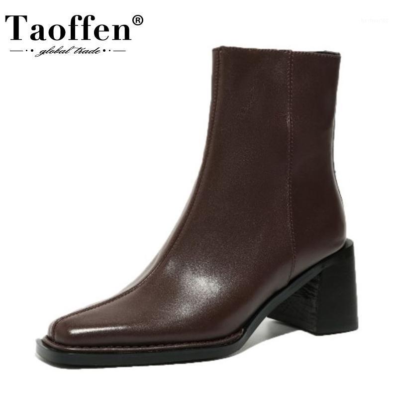 

Taoffen Women Short Boots Real Leather Fashion Zipper Warm Winter Shoes Woman High Heel Short Boot Office Lady Shoe Size 34-391, Black