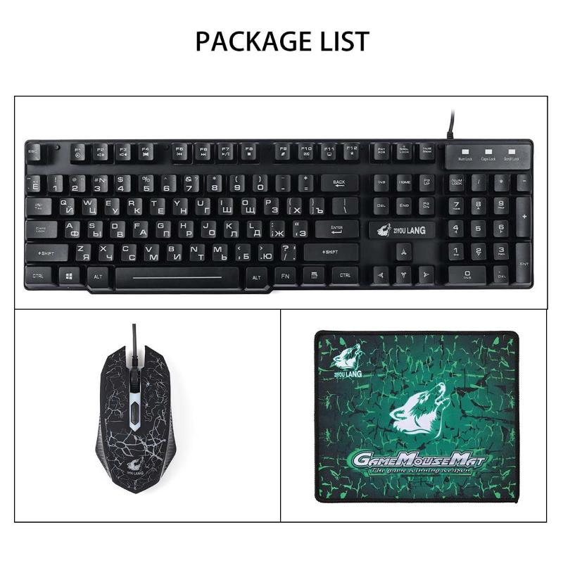 

104 keys Ergonomic Gaming English Russian Keyboard T5 Rainbow Backlight USB Keyboard And Set for PC Laptop with Pad
