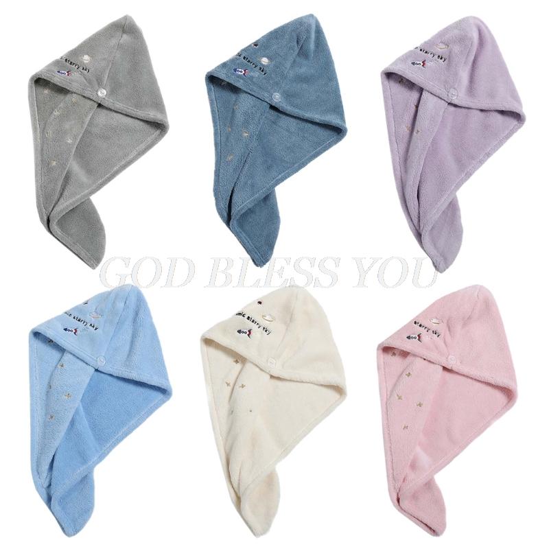

Women Coral Velvet Hair Towel Wrap Turban Cap Cute Cartoon Rocket Planet Embroidery Super Absorbent Quick Dry Bath Hat