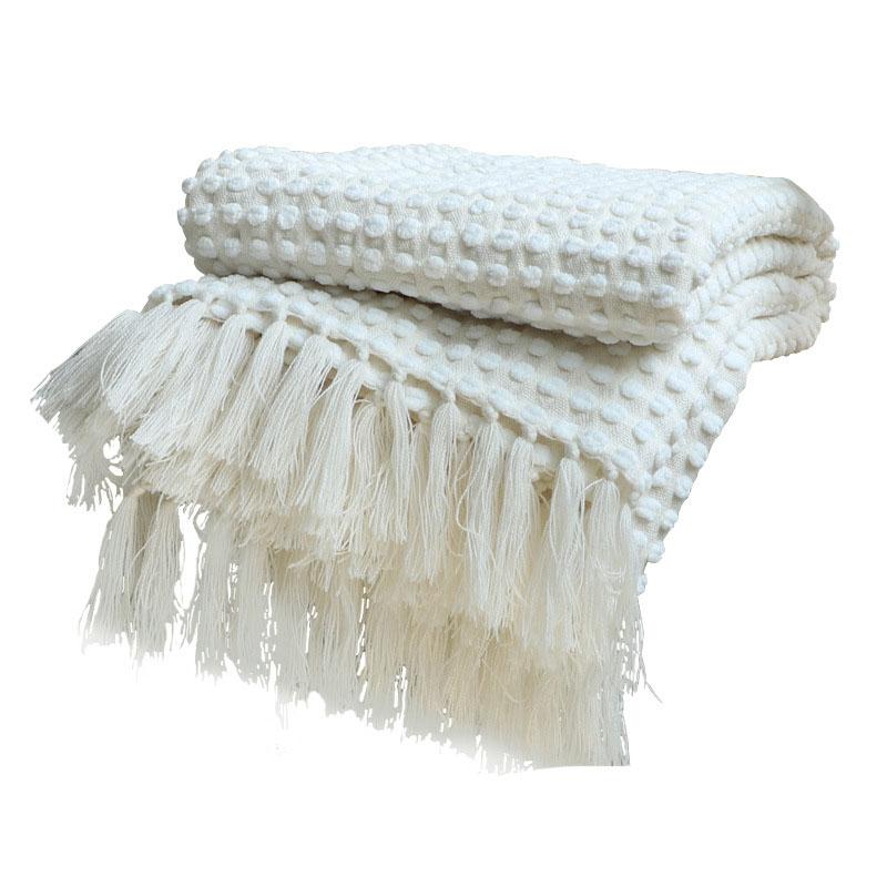 

Chenille Knitted Shawl Cover Blanket With Tassel Cheap Lounge Chair Covering Bedding Sheet
