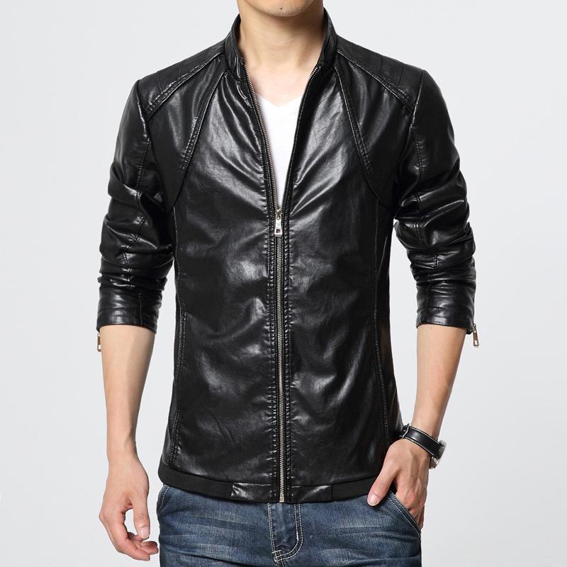 

MRMT 2020 Brand New Spring and Autumn Men' Jackets Washed PU Leather Jacket Collar for Male Casual Leather Jacket Coat, Black