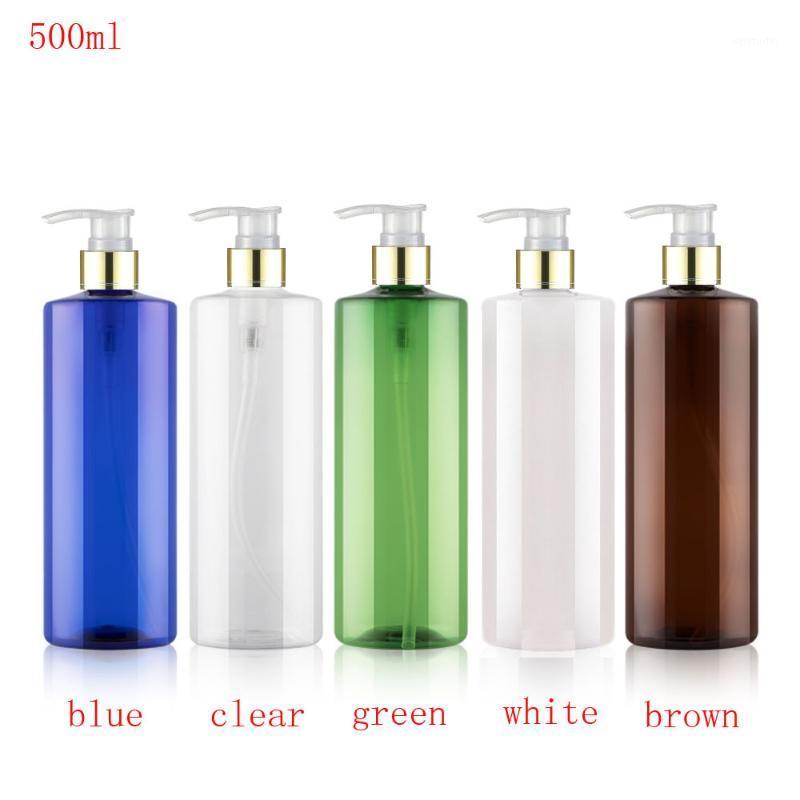 

12pc 500ml gold collar Press Pump Lotion white bottles Shower Gel Shampoo bottles Empty Sample Vials Cosmetic packing containers1
