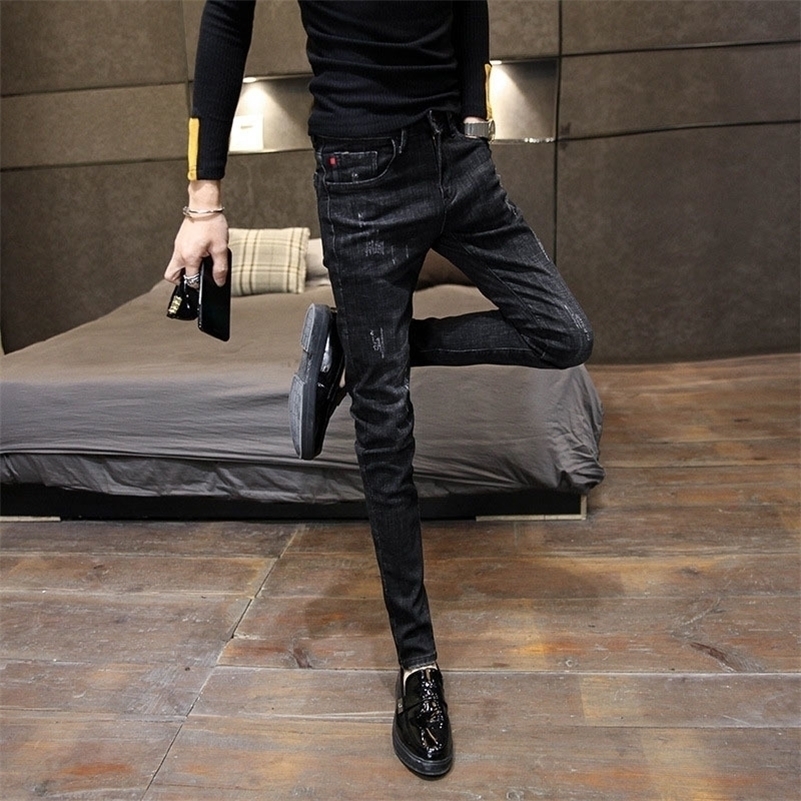 

New spring autumn denim Korean simple fashion Slim black trendy feet teenagers students jeans men pencil pants 27-34 201111