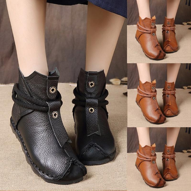 

Women's Slip-On Vintage shoes Square Heel Casual Booties western horse riding classical wild leather Motorcycle riding shoes, Black