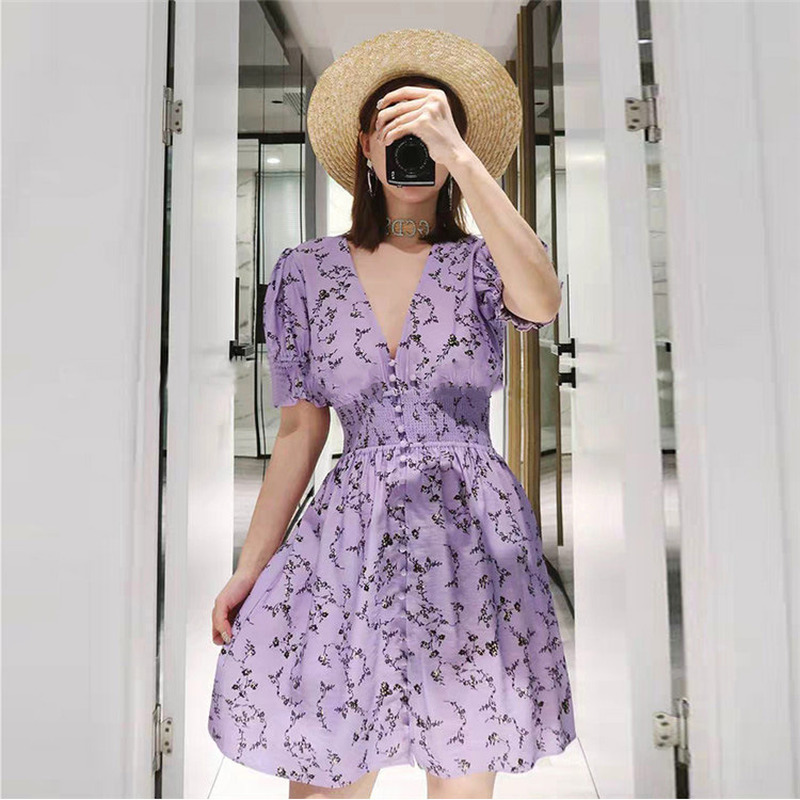 

Clue Women Mini Dress Purple Stage Floral 2021 Summer Ladies Boho V-neck Dressed Aline in Short Sexy Party 0syr, Blue