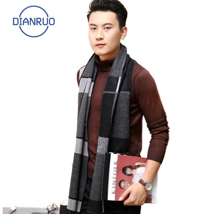 

DIANRUO Men Scarf Autumn Winter Vintage Soft Grey Plaid Scarf Men's Imitation Cashmere Brand Business Casual Scarfs N643
