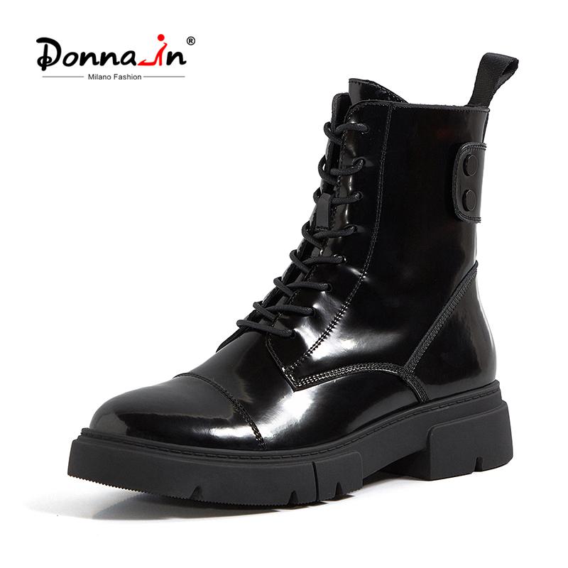

Donna-in Black Ankle Boots For Women Cross Tied Classic Shiny Platform Shoes Punk Style Short Plush Women Winter Snow Boots