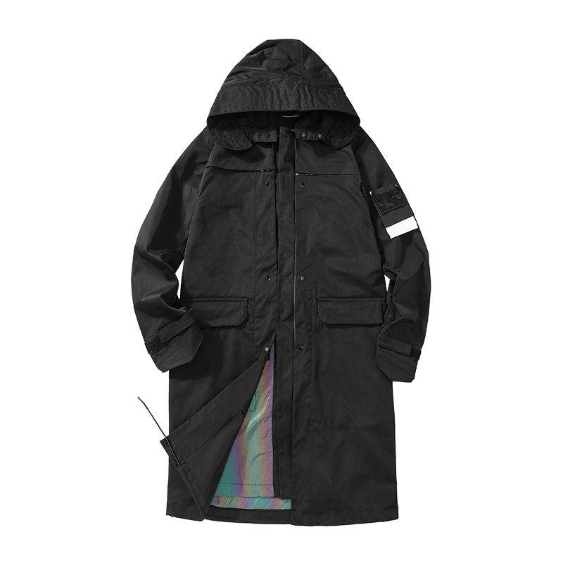 

medium and long term men's trench coats fashion trend hooded windbreaker double color change casual jacket outerwear famous brand comme, Tan;black