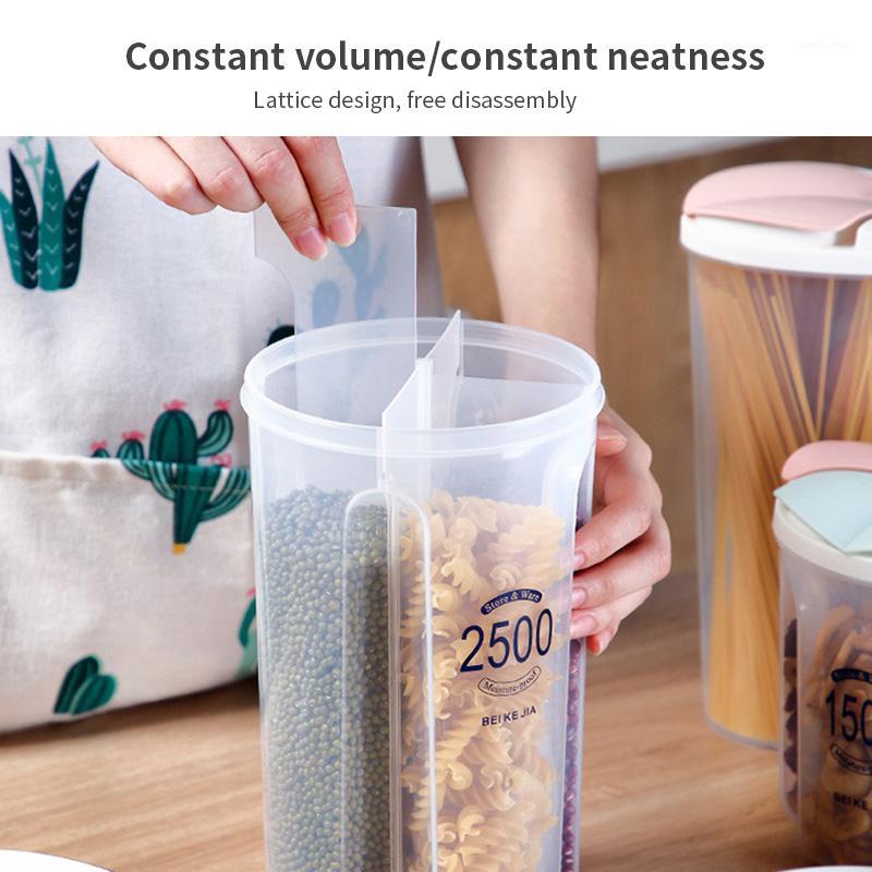 

Kitchen Grain Storage Box Transparent Plastic Compartment Barrel Sealed Cereal Storage Containers Jar Household Accessories1