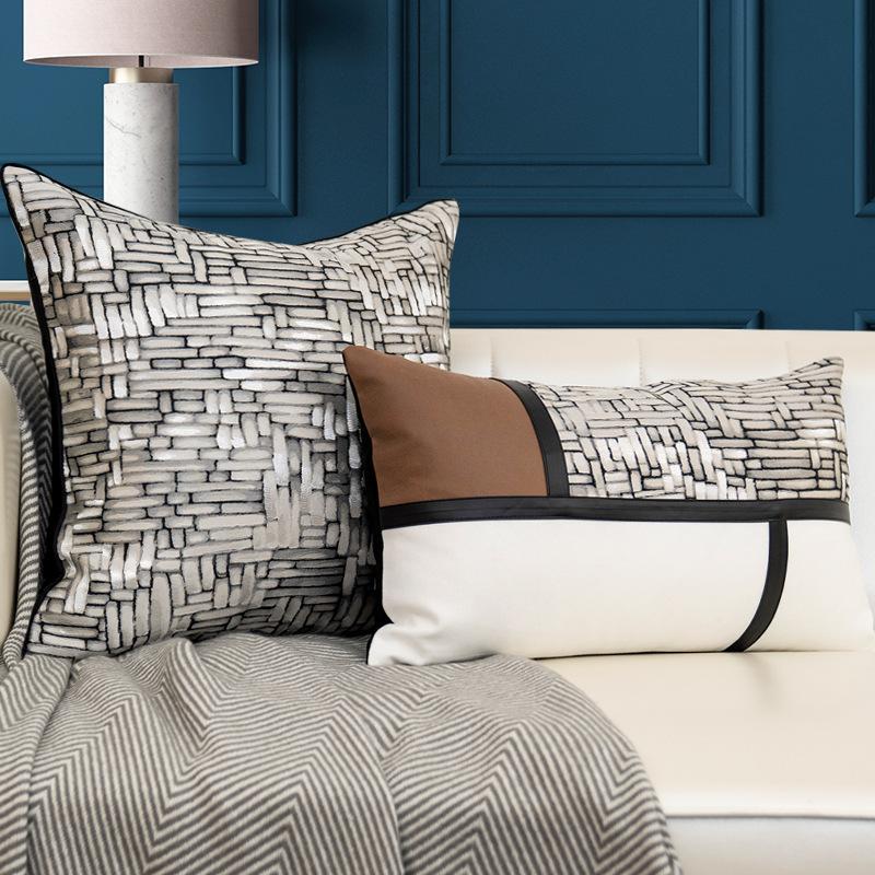 

Modern Simplicity Light Luxury Cushion Covers High-grade Grid Patchwork Waist Pillowcase White Brown Home Decor Pillow Cases, Veemi 03