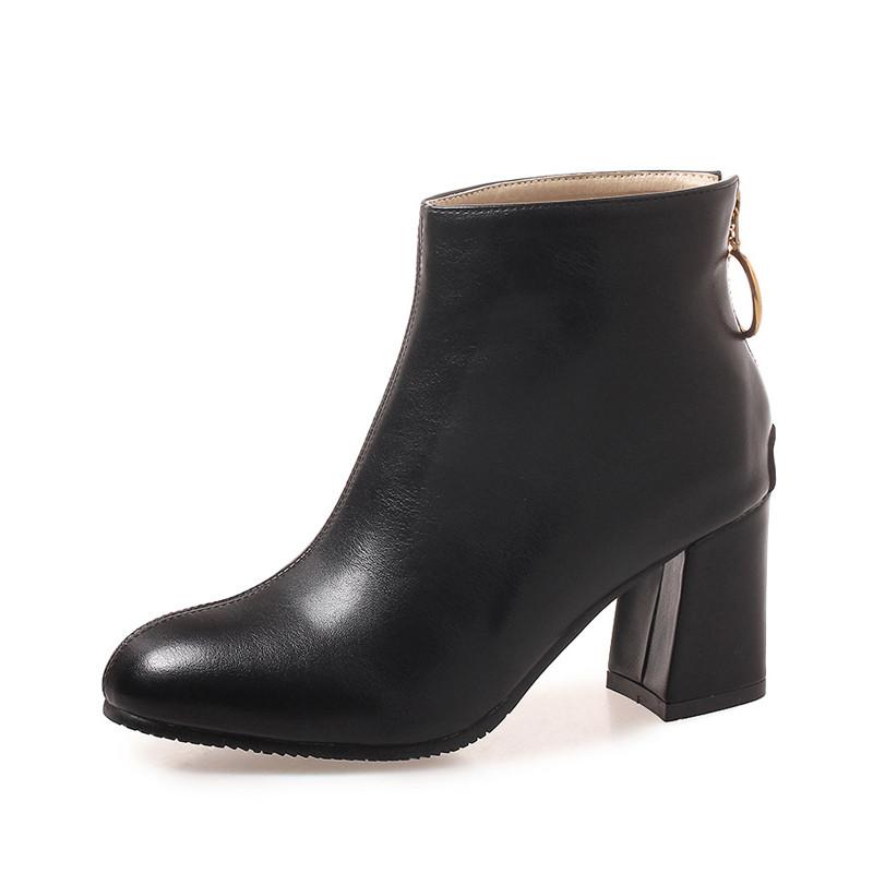 

Autumn Winter Boots Women Elegant Thick Heel Female Ankle Back Zipper Plush Warm Women's Shoes XKD2030, Black