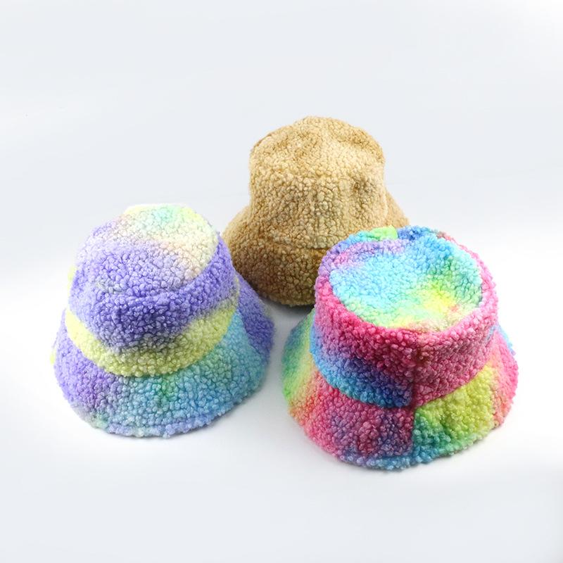 

Tie dyed rainbow fisherman's Hat Winter Plush warm antifreeze fashion winter hat autumn bucket, Brown