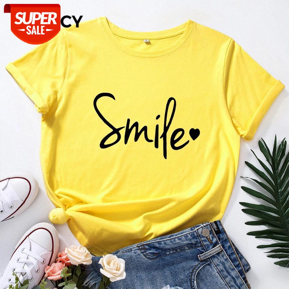 

JFUNCY Plus Size Women's T Shirt 100% Cotton Short Sleeve T-shirt Smile Letter Print Graphic Tees Female Tshirt Woman Tops #VL8x, White