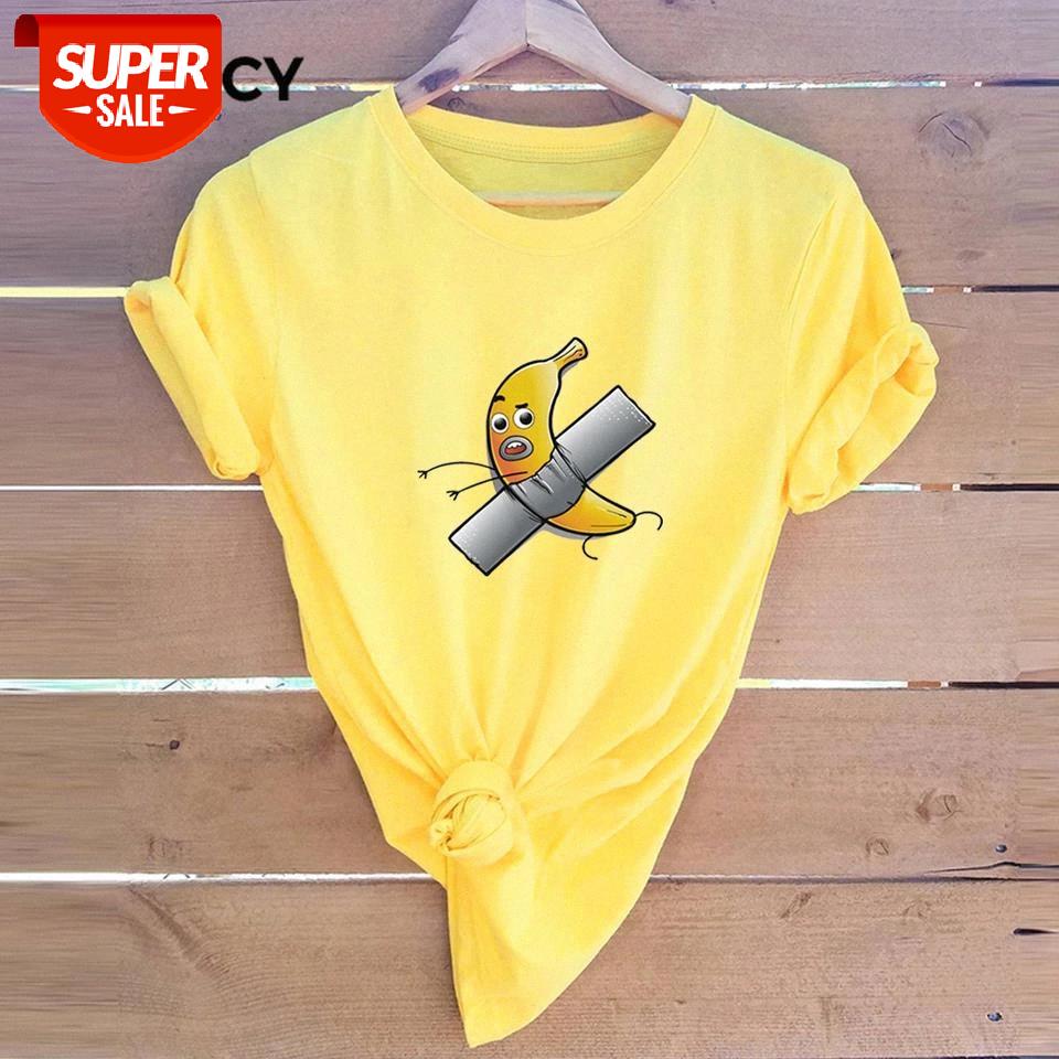 

JFUNCY Spoof Banana Print New T Shirt Women Short Sleeve Loose Tshirt Woman Summer Cotton Tee Shirt Plus Size Female Tops Mujer #ge2R, White