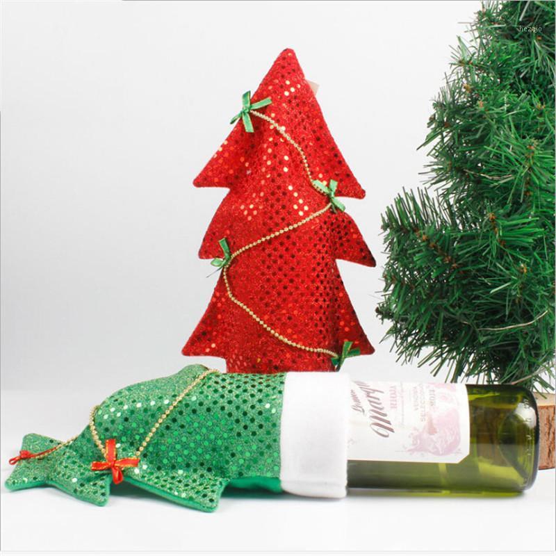 

2 Colors Xmas Home Decors Shining Green Lights on Hot Christmas Tree Shape Wine Bottle Sets Home Party Decorations1