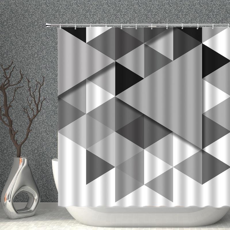 

Geometry Shower Curtain Black White Grey Solid Color Print Waterproof Fabric Bath Curtains Nordic Style Fashion Bathroom Screen
