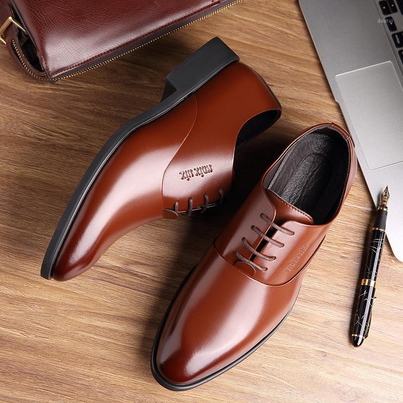 

Increased 6cm Men Leather Shoe Brown Black Dress Shoes for Men Formal Wedding Shoes Groom Italian Flats Men's Business1