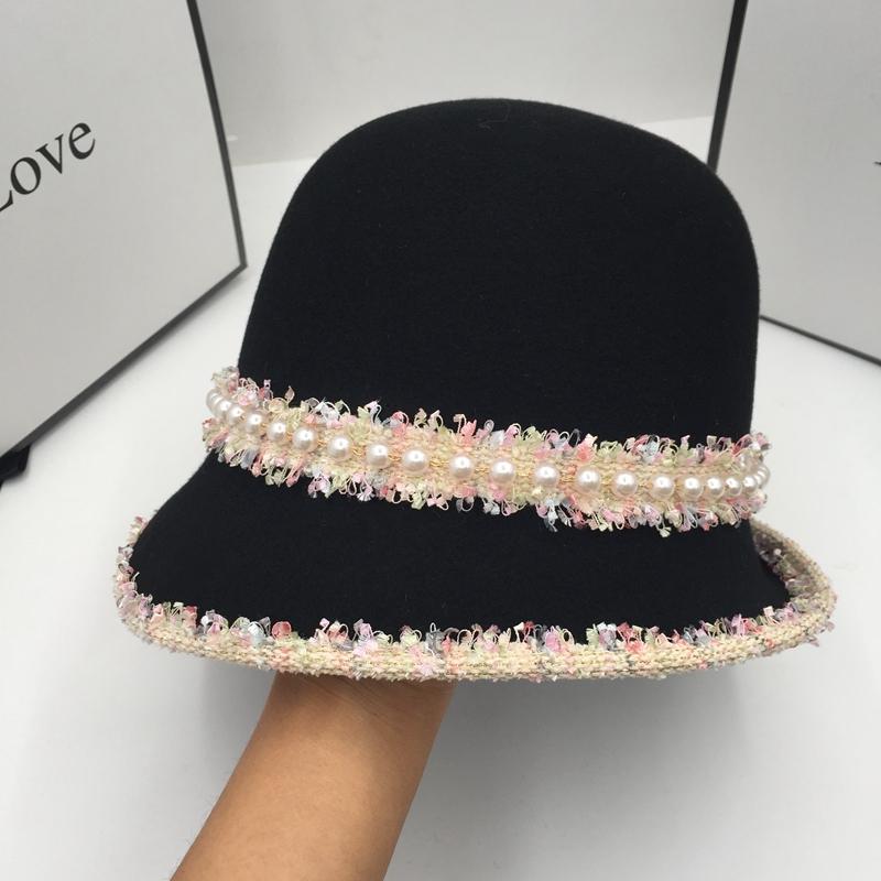 

England in the spring and autumn winter French dome fisherman hat fashion small cap female bucket hat for women, Black