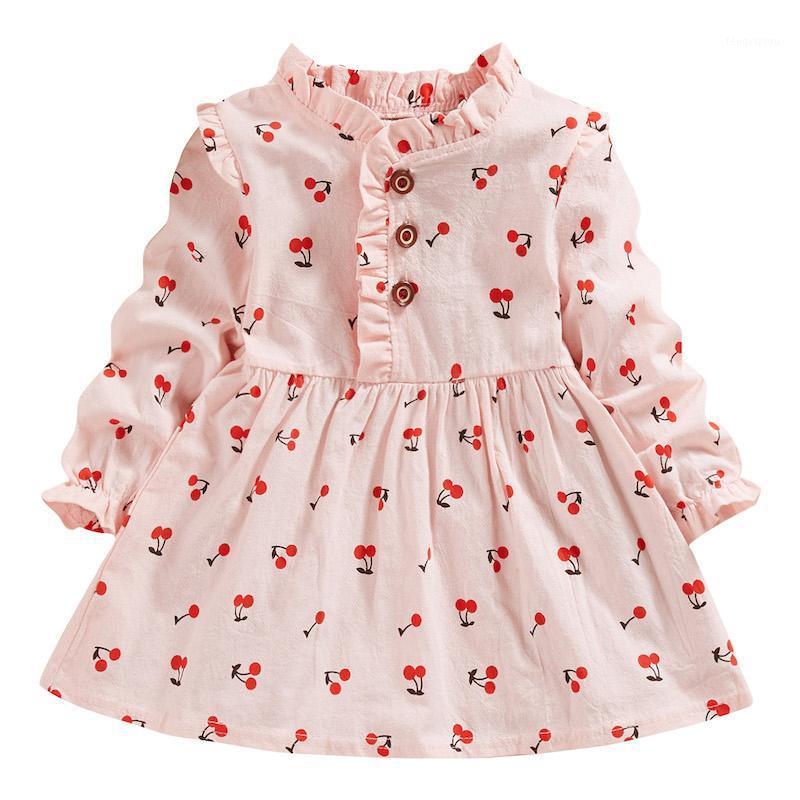 

Autumn Babys Dress Toddler Baby Girls Long Sleeve Solid Ruched Cherry Print Dresses Girl Newborn Clothes Princess Dress1