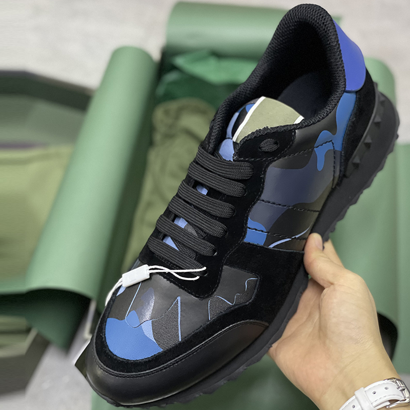 

Top quality Men Rockrunner Camouflage Sneakers Designer Platform Trainers Leather Mesh wtih stud Rivet Rubber bottoms Luxury Gift Box 264, Color 22