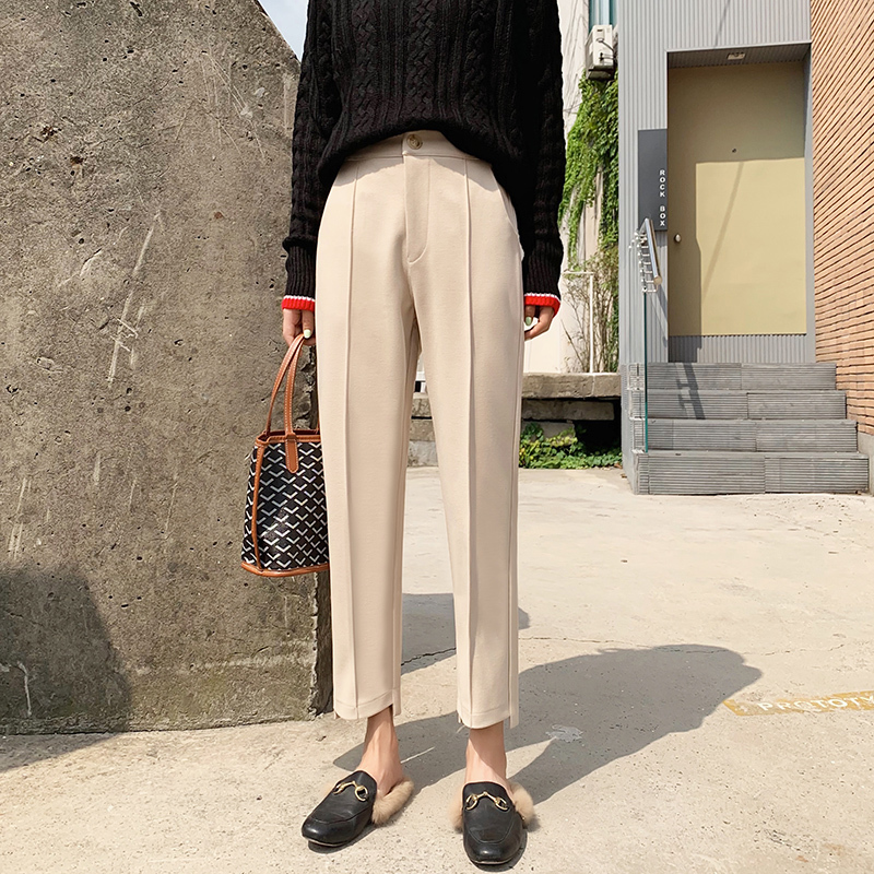 

2021 New Warm Thicken Winter Suit Elastic Waist Pencil Plus Size Office Ladies Long Pants Elegant Women Trousers Bjai, Khaki
