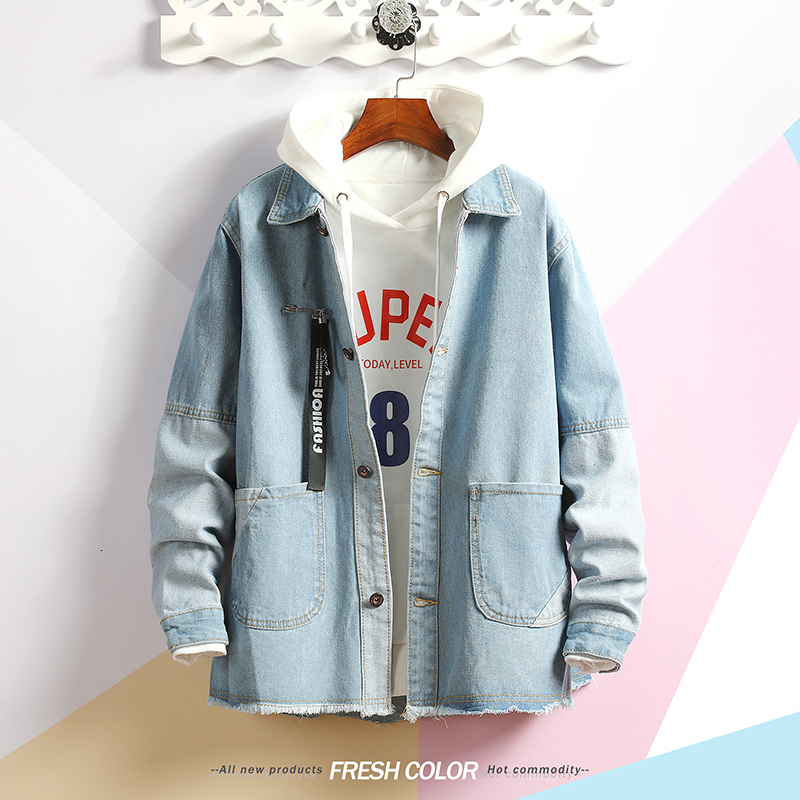 

2021 New Spring Denim Fashion Version Personality Male Jacket Ny8x, Light blue
