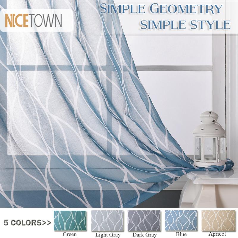 

NICETOWN 1PC Sheer Grommet Top Casual Translucent Window Curtains Semitransparent Voile Panels with Geometry Ogee Wave Printed, Green