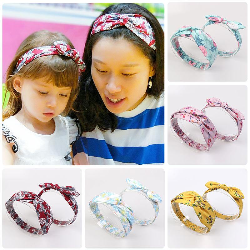 

Mommy and Baby Headband For Girls Floral Printing Tie Knot Hairband Ear Cotton Mother Daughter Hair Band Hair Accessories