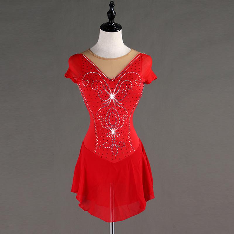 

figure skating for children Lyrical Dance crystal ice skating dress Ballerina Dance Gymnastic Costume red B025, As pic