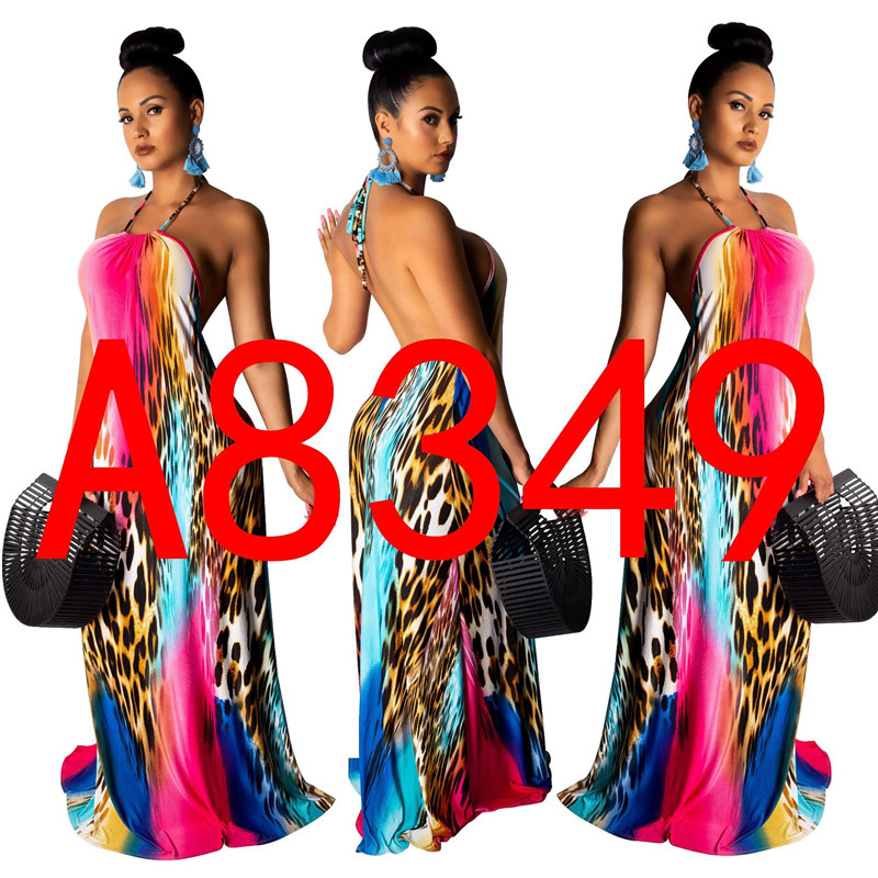

Sexy Halter Leopard Print Halter Long Dress Dresses Fashion Women Dresses Summer New Arrivals, Fuchsia