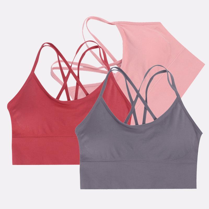 

3pcs/set Cross Bra Plus Size Shockproof Bras Quick Drying Sport Bras Vest Lingerie Push Up Backless Running Yoga Bra Bh Workout1, Black