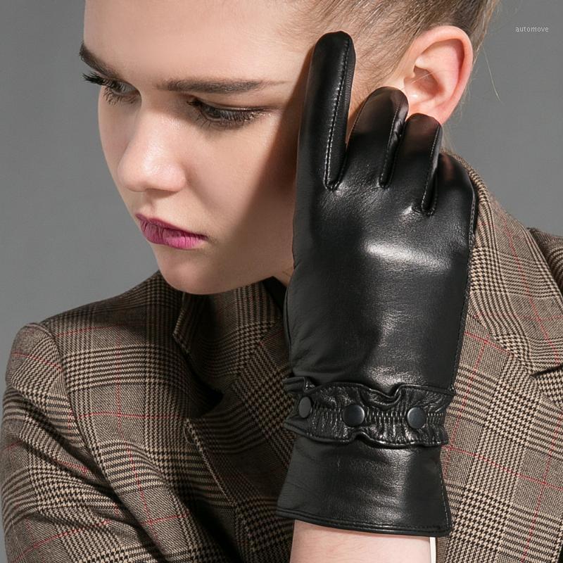 

Women Genuine Leather Gloves High Quality Female Black Fashion Brand Real Soft Goatskin Gloves Warm In Winter New Arrival1