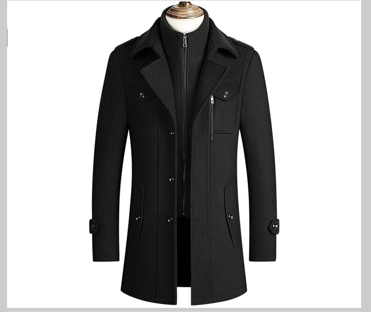 

Black Men'S Long Winter Wool Coat Jackets Men'S Leisure