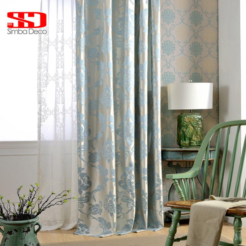 

Fabric European Blackout Curtains For Living Room Jacquard Damask Blue Luxury Drapes For Bedroom Kitchen Blinds Window Panel, As pic