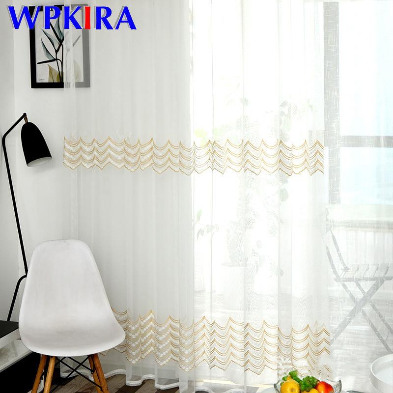 

INS style Melaleuca Cake Design Embroidered Tulle Curtain For Living Room Bedroom Window Curtain Kitchen Balcony Sheer M166D3, Yellow wave