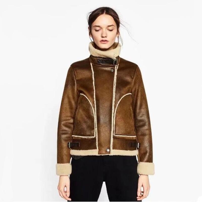 

High Quality Villus Splicing Women Suede Fabric Coat 2020 Winter New Fashion Warm Leather Jacket Motorcycle Leather Coat Women, Brown