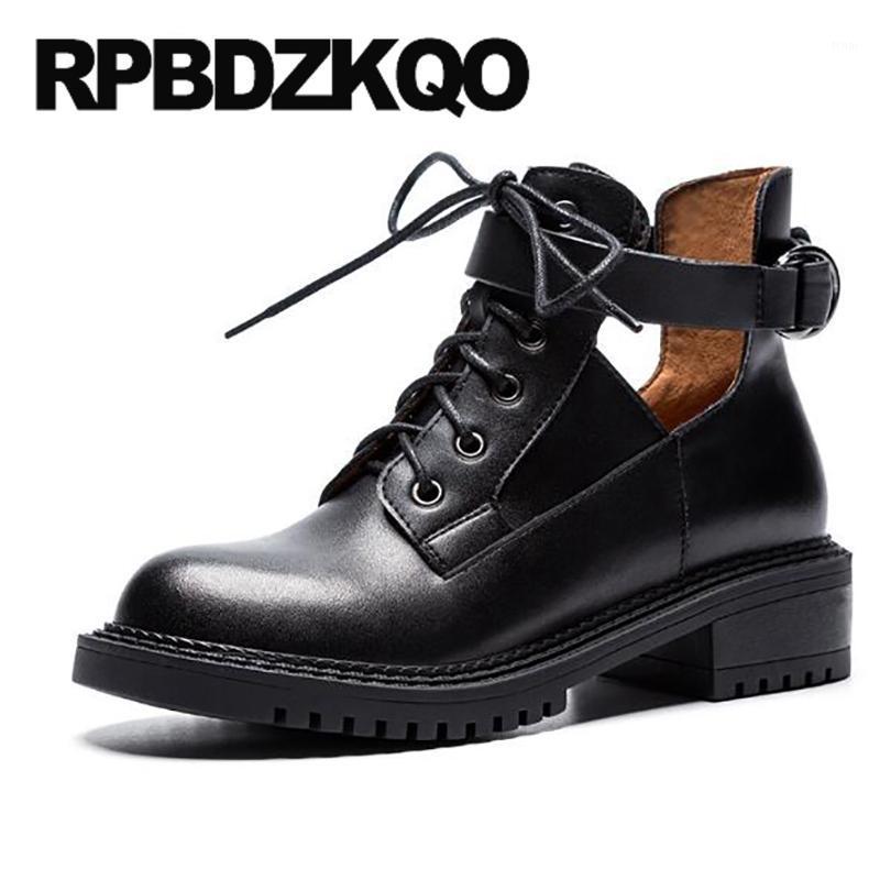 

Women Cutout High Quality Booties Cut Out Summer Shoes Front Lace Up Casual Ankle Boots Autumn Motorcycle 2020 Biker Suede Black1, Black leather
