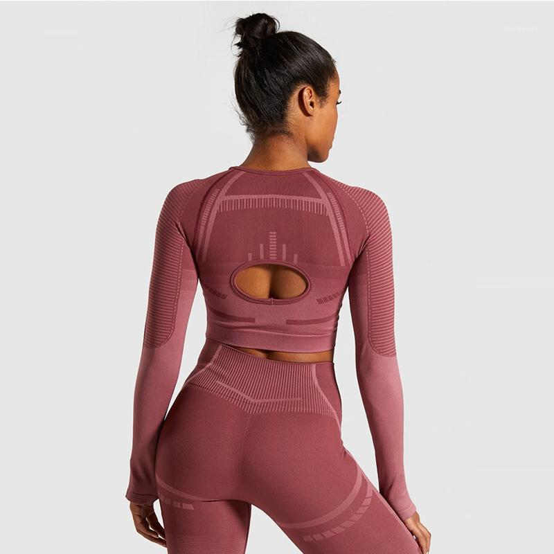 

New Seamless Yoga Crop Top Women Long Sleeve Fitness T-Shirt Woman Running Sportswear With Thumb Holes Gym Workout Shirts1, Blue