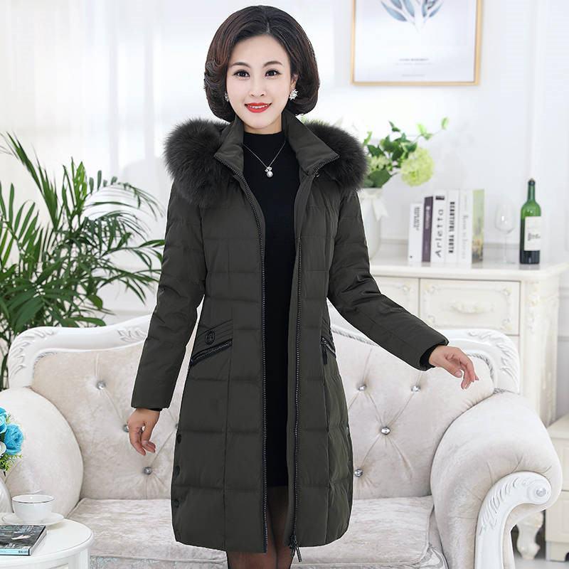 

Plus Size 5XL 2020 New Winter Women Natural Fur Hooded Warm Thick Duck Down Long Coats Mother Slim Jacket Parkas Mujer C203, Blue