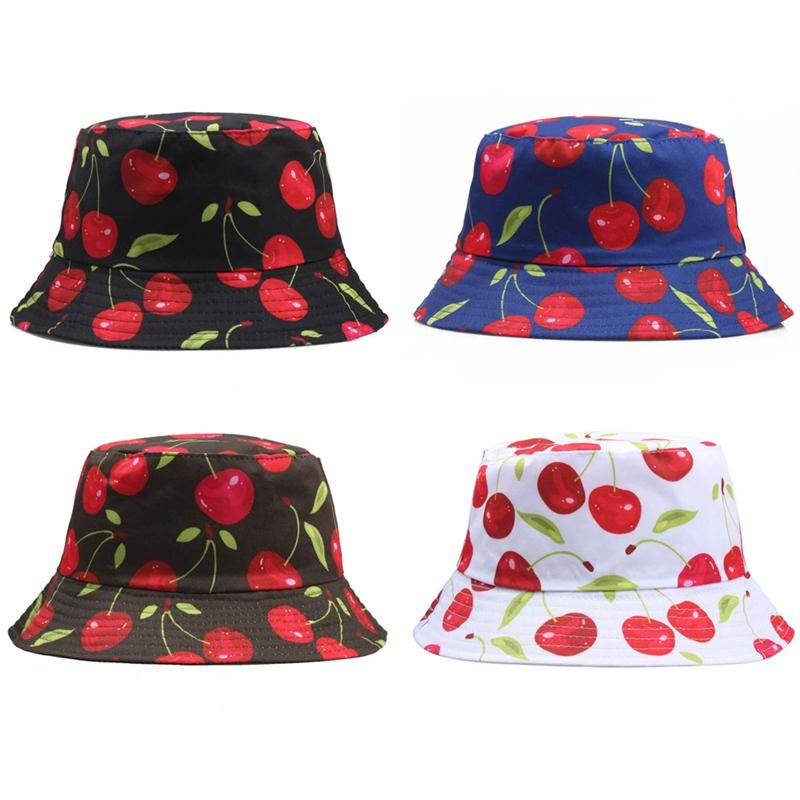 

Sweet Cherry Print Panama Bucket Hat Cap Hip Hop Fisherman Duplex Hat, Ht6278wt