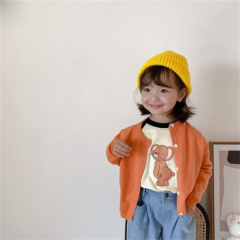 

Autumn Winter girls candy color all-match sweaters kids knitted solid color long sleeve cardigans 201109, Red