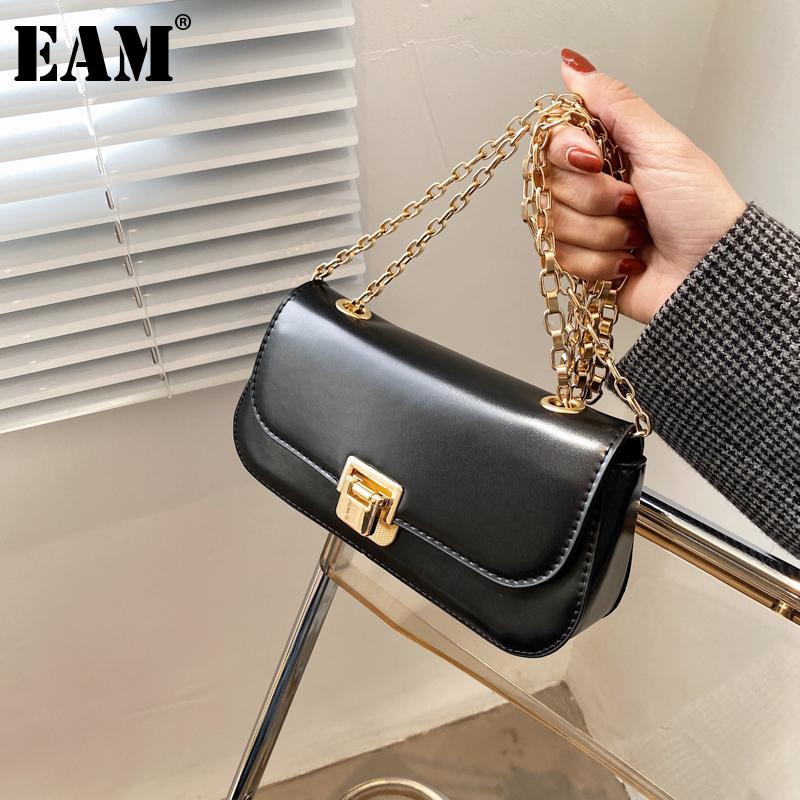 

[EAM] Women New Brief Baguette Chains PU Leather Flap Personality All-match Crossbody Shoulder Bag Fashion Tide 2021 18A1336, Black